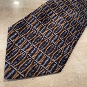 Secours Tie‎ 100% Silk Brown Blue Gray Vintage 4 x 59 Geometric Classic